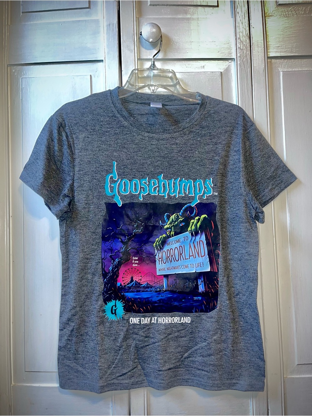Goosebumps Welcome to Horrorland Tee, Men’s T-shirt Grey, Halloween, Size Small